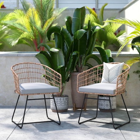 Flash Furniture Natural Rattan Rope Chairs & Lt Gray Cushions, PK 2 TW-VN015-15-NAT-LGY-GG